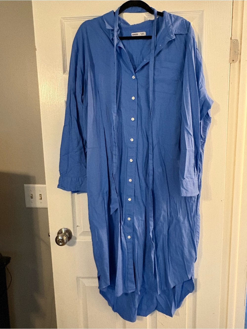 Lightweight Blue Shirt dress maxi length. Sonoma Maternity